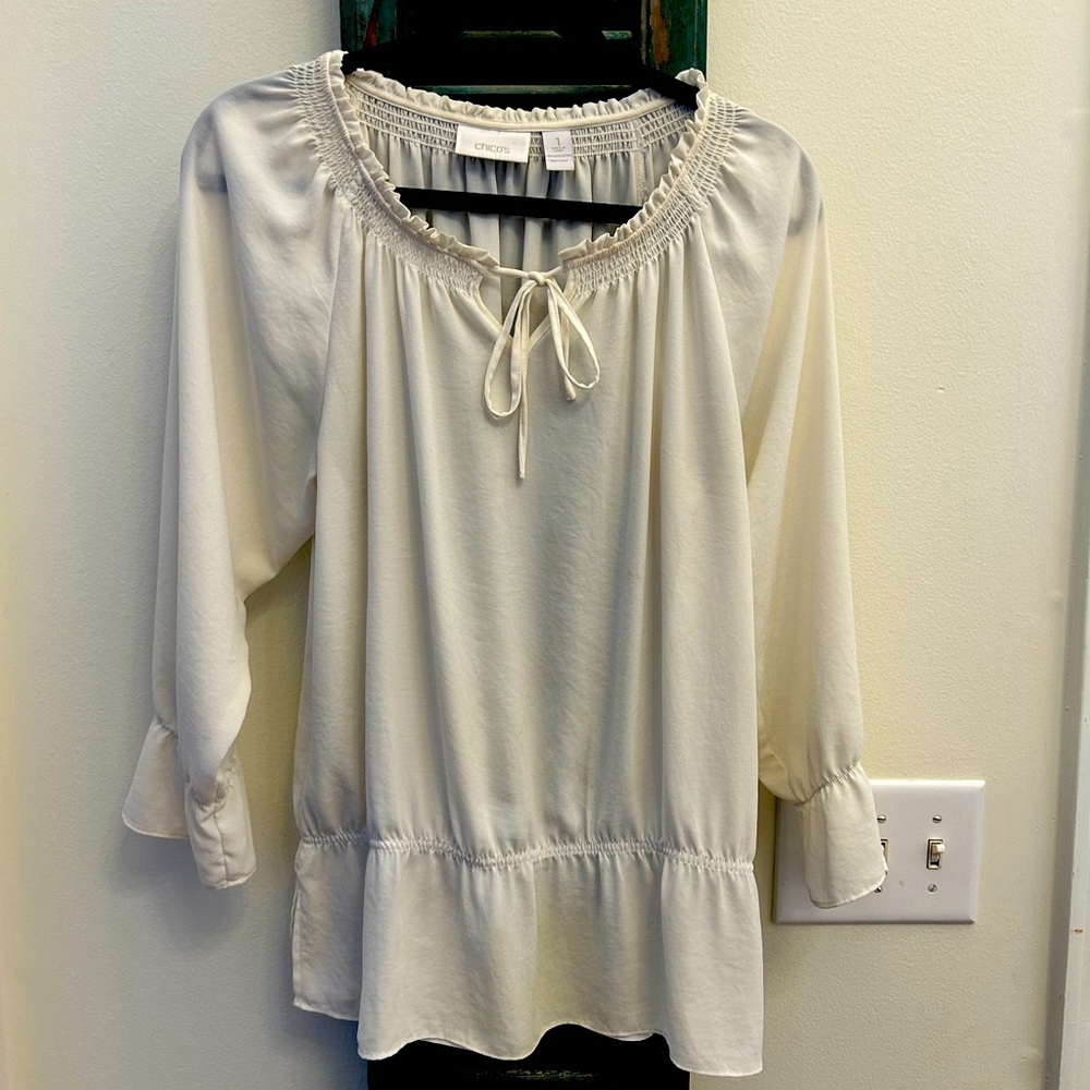 Peplum waist Chicos size 1 cream blouse